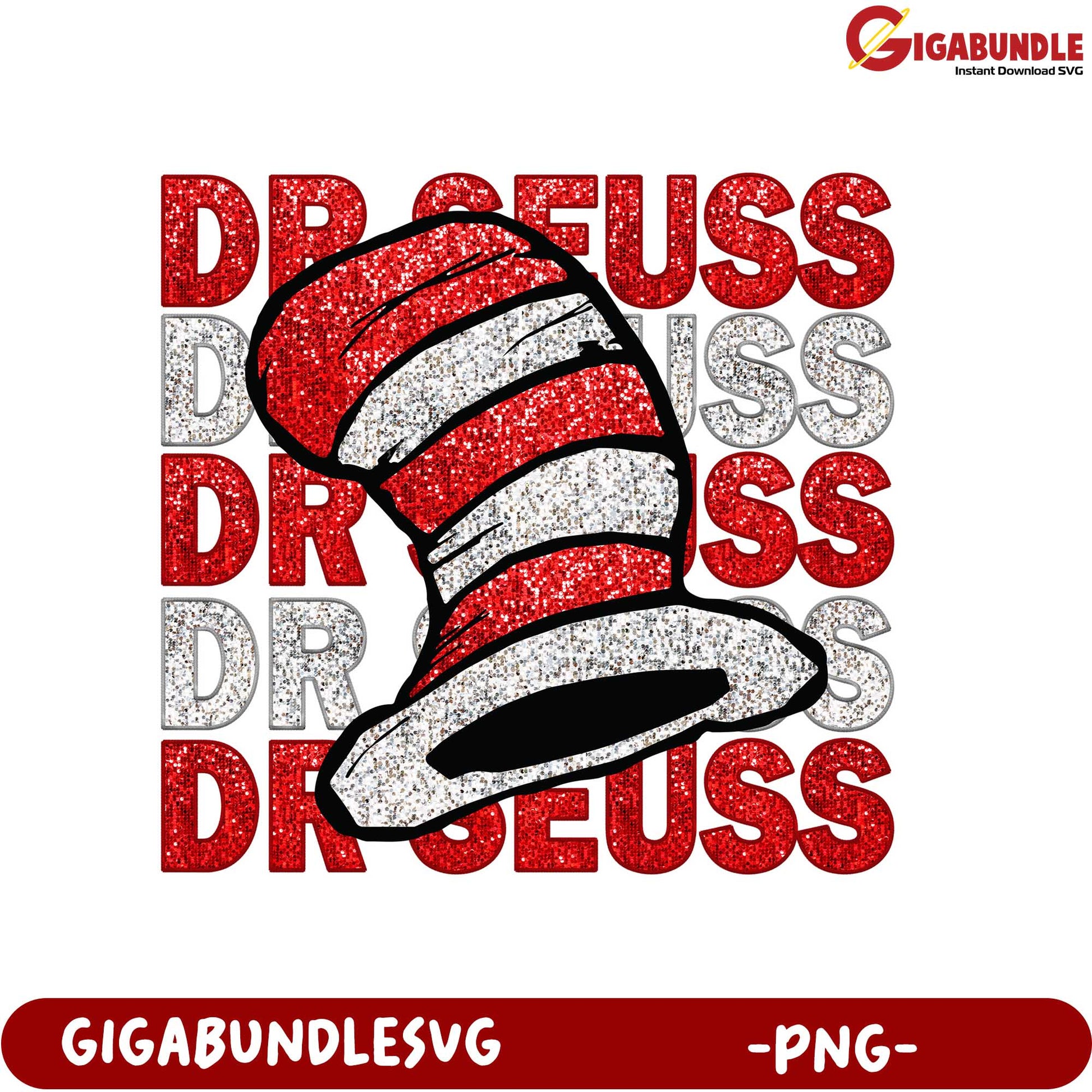 Dr. Seuss Cat in the Hat Glitter PNG for Crafts and Designs