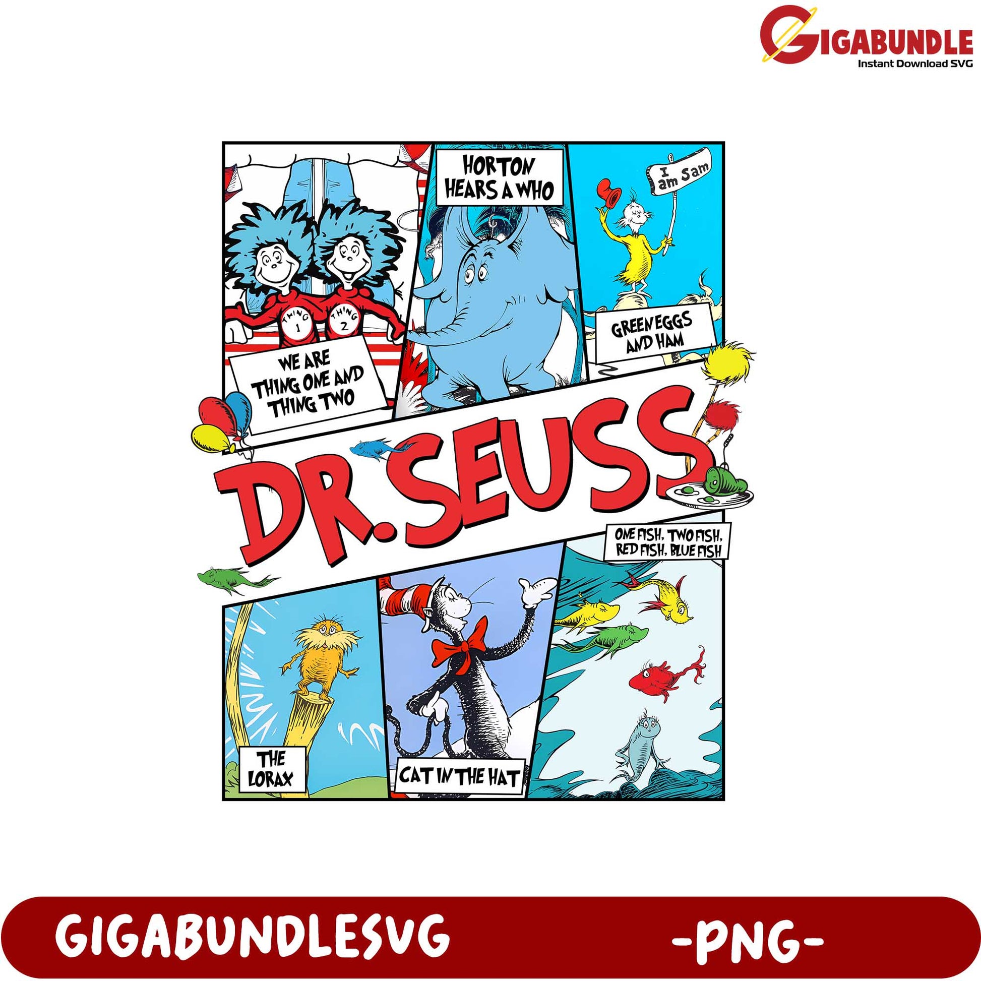 Dr. Seuss Character Collage PNG - Fun and Whimsical Art