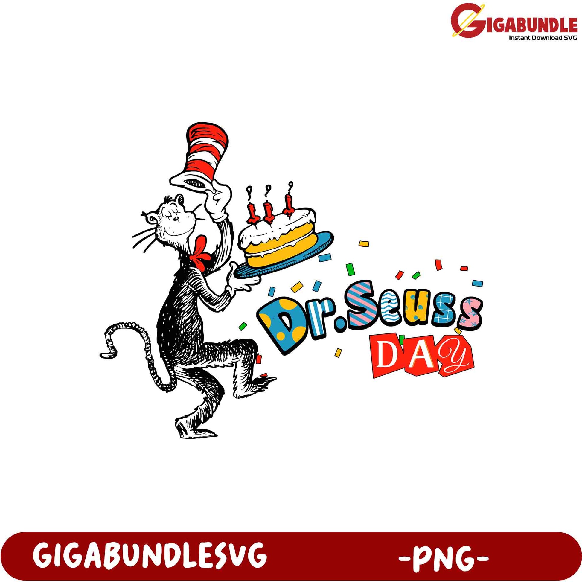 Dr. Seuss Day PNG Cat in Hat Cake