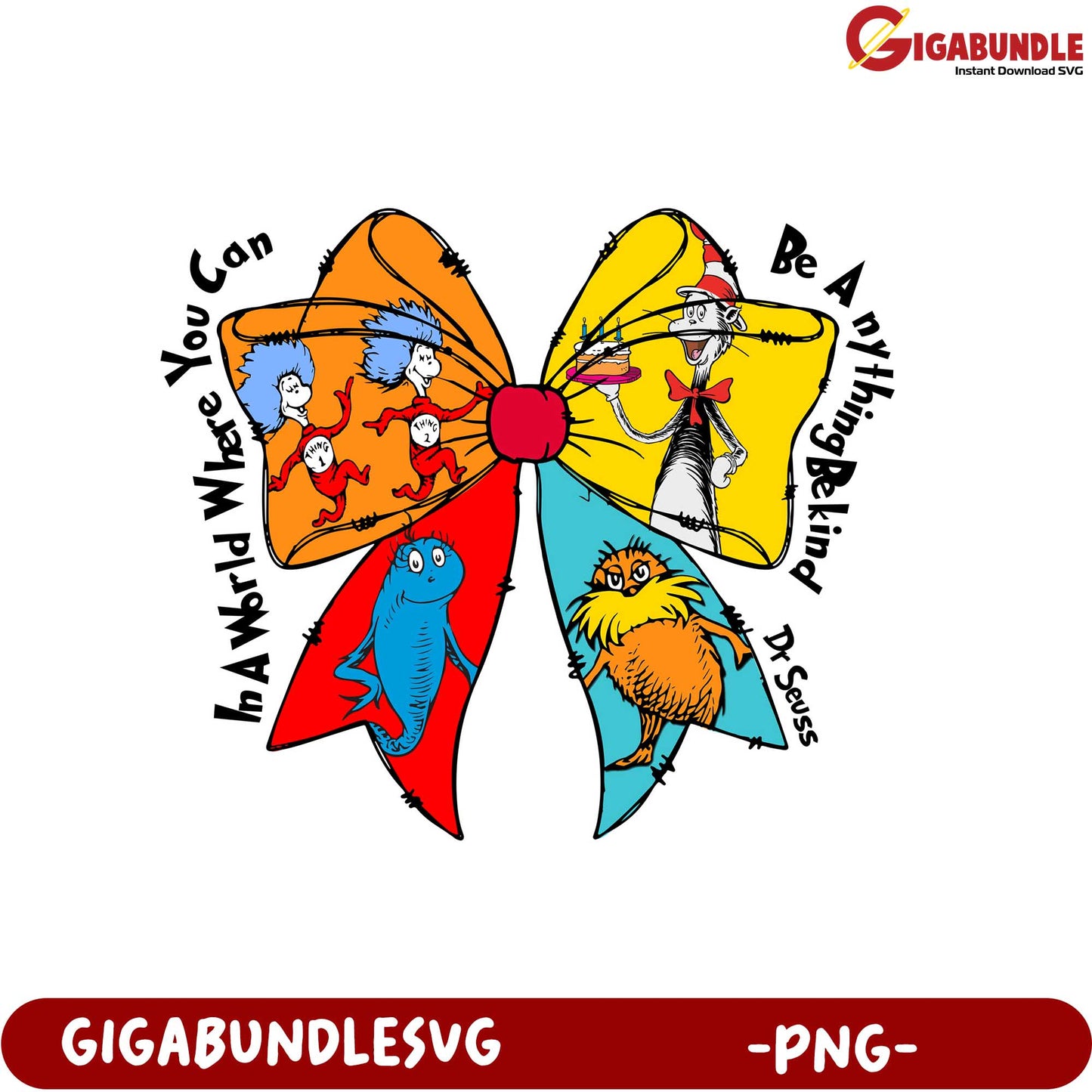 Dr. Seuss Inspired Colorful Bow PNG - Be Anything, Be Kind