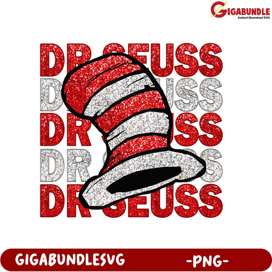 Dr. Seuss Inspired Glittery Cat in the Hat PNG - Instant Download