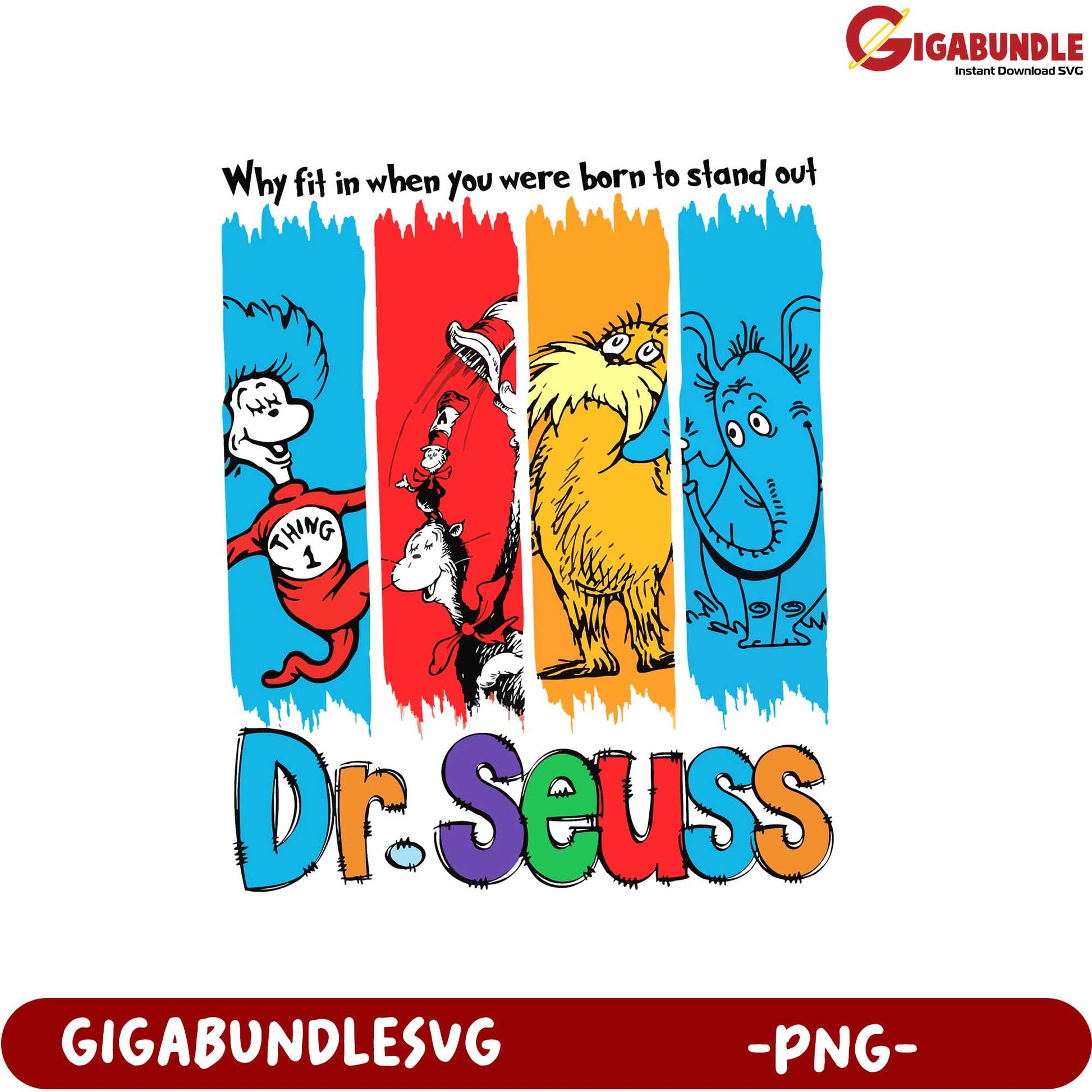 Dr. Seuss Inspired PNG Stand Out with Colorful Characters