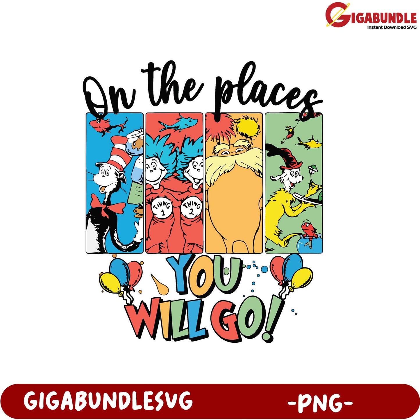 Dr. Seuss Inspired 'Oh the Places You Will Go' PNG Art Design