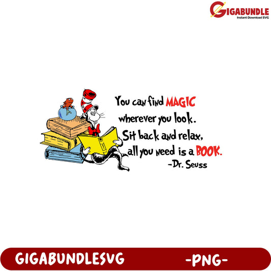 Dr. Seuss Quote PNG Find Magic in Books - Instant Download