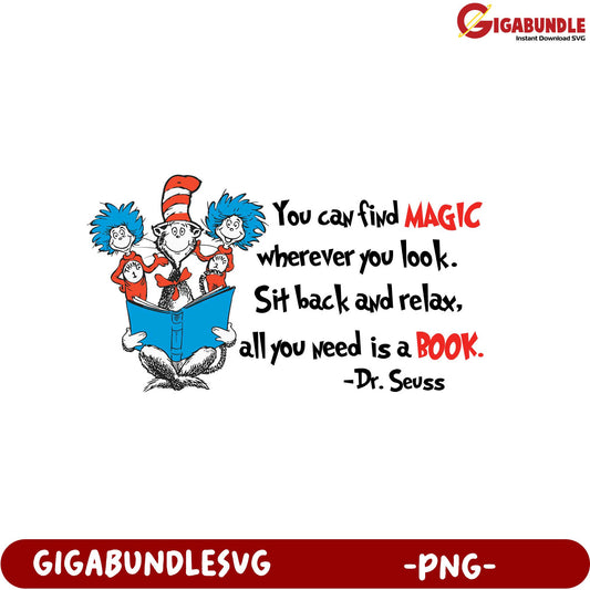 Dr. Seuss Quote PNG Find Magic in Books – Relax & Read