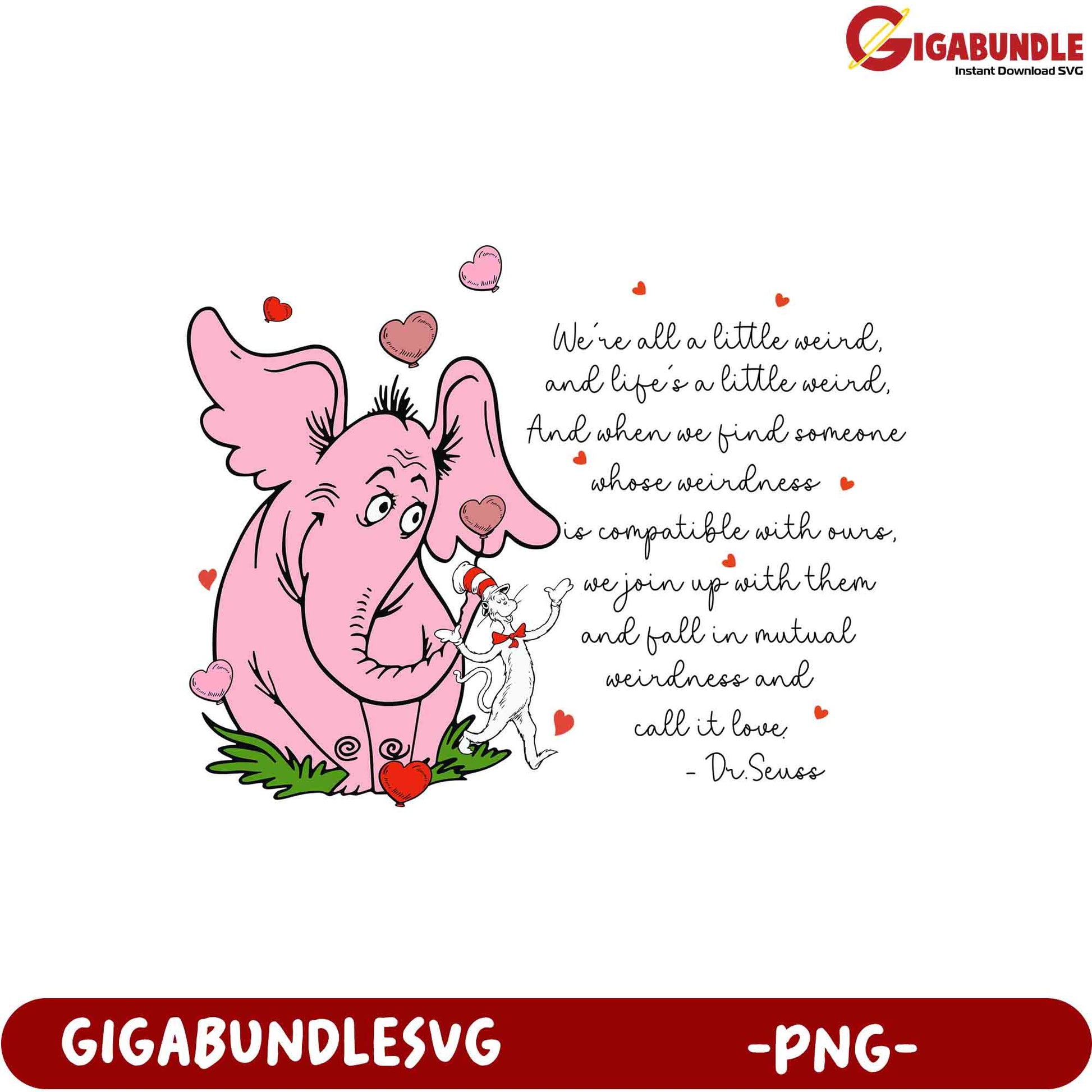 Dr. Seuss Valentine's PNG Cute Elephant