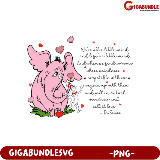 Dr. Seuss Valentine's PNG Cute Elephant