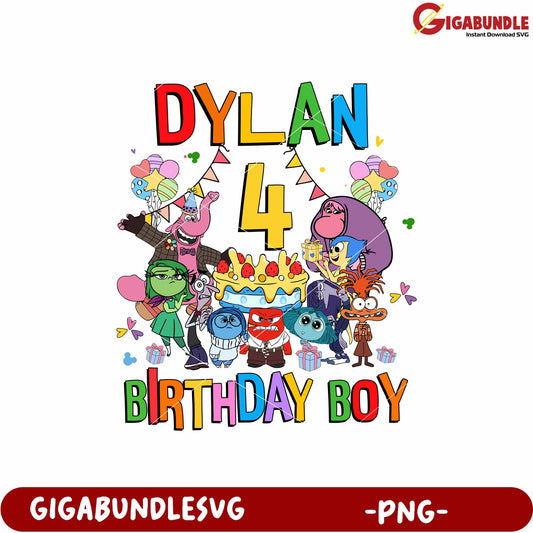 Dylan 4th birthday png, personalized birthday png, kids birthday png