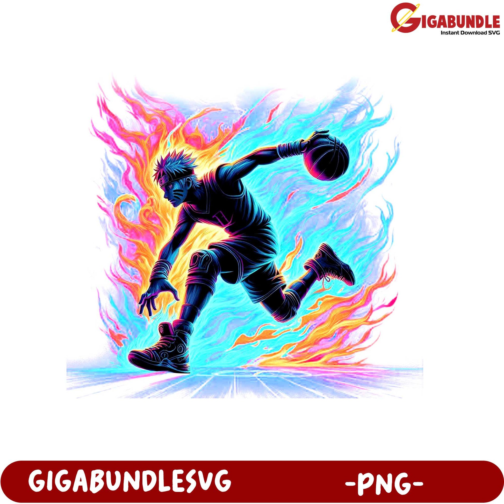 Dynamic Basketball Player Illustration with Vibrant Colors PNG