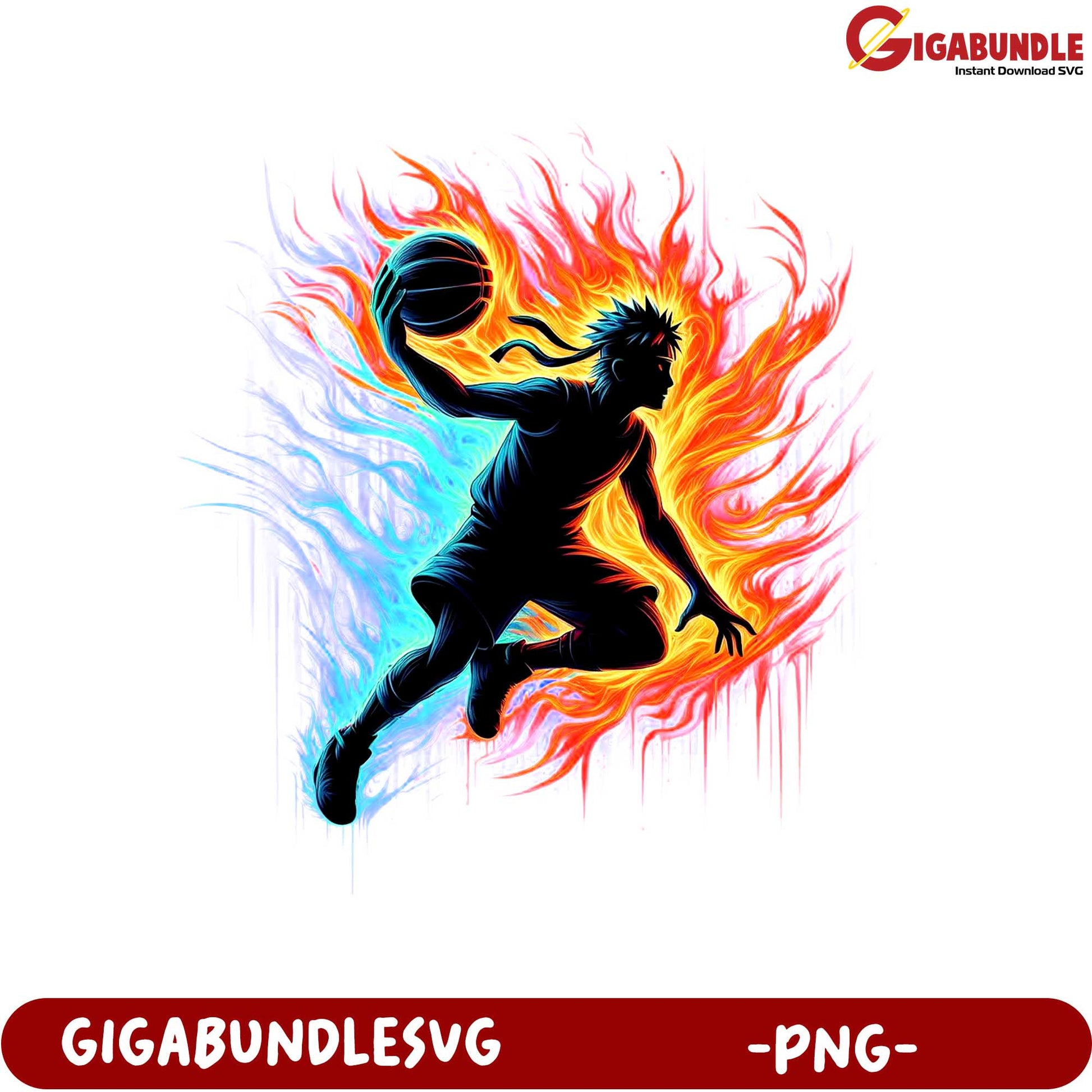 Dynamic Basketball Player Silhouette Colorful PNG Artwork