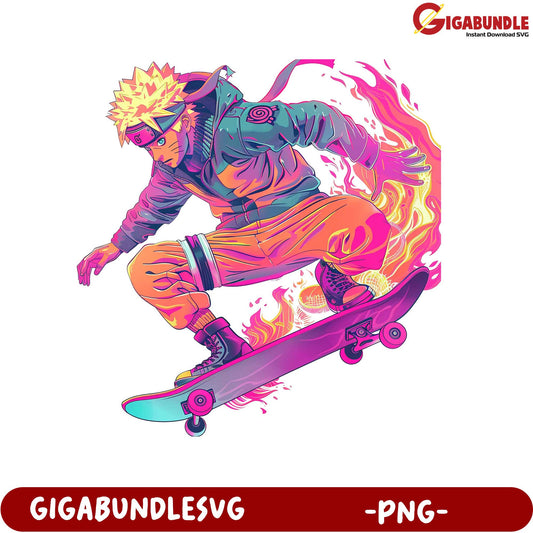 Dynamic Skateboarding Character in Colorful PNG Format Design