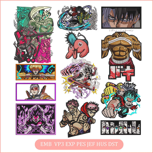 Anime Embroidery Bundle, Digital Anime Embroidery