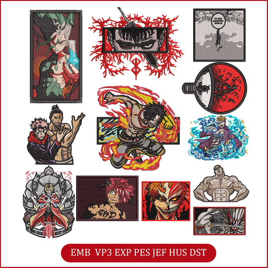 Anime Embroidery Bundle, Digital Anime Embroidery