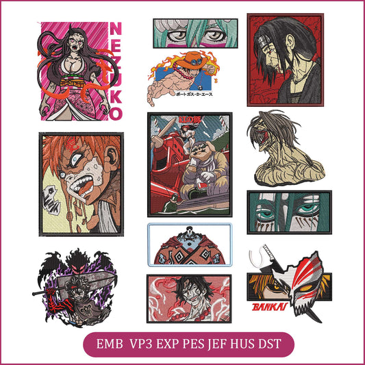 Anime Embroidery Bundle, Digital Anime Embroidery
