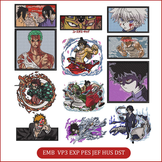 Anime Embroidery Bundle, Digital Anime Embroidery