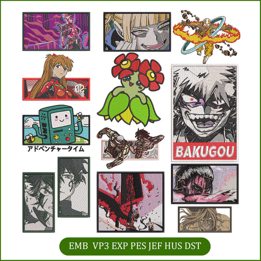 Anime Embroidery Bundle, Digital Anime Embroidery