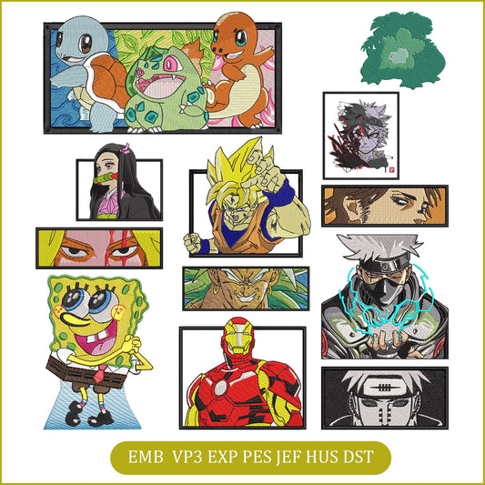 Anime Embroidery Bundle, Digital Anime Embroidery