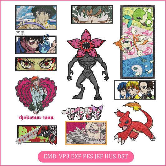 Anime Embroidery Bundle, Digital Anime Embroidery