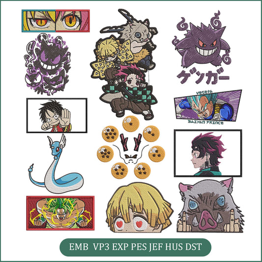 Anime Embroidery Bundle, Digital Anime Embroidery