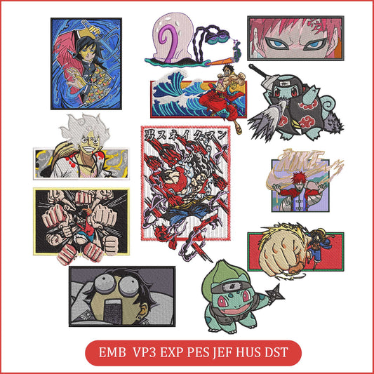 Anime Embroidery Bundle, Digital Anime Embroidery