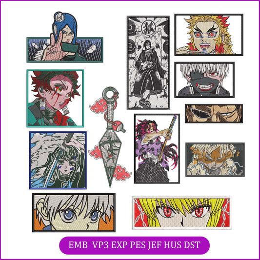Anime Embroidery Bundle, Digital Anime Embroidery