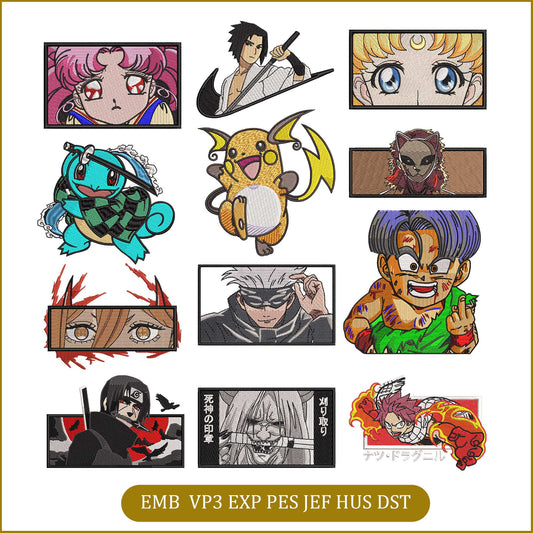 Anime Embroidery Bundle, Digital Anime Embroidery