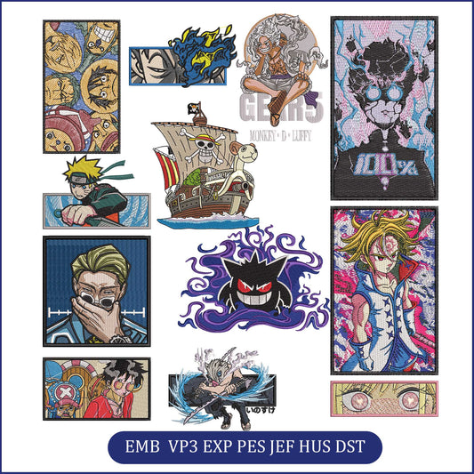 Anime Embroidery Bundle, Digital Anime Embroidery