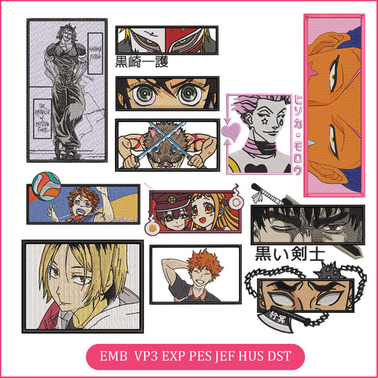Anime Embroidery Bundle, Digital Anime Embroidery