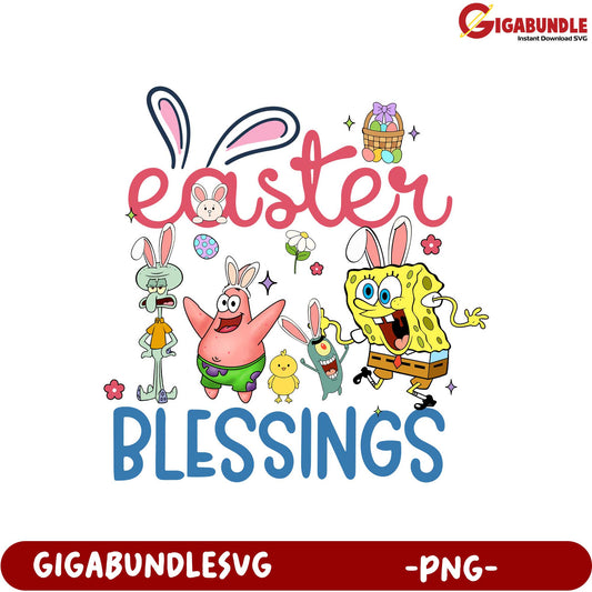 Easter Blessings PNG Graphic with Fun Cartoon Characters