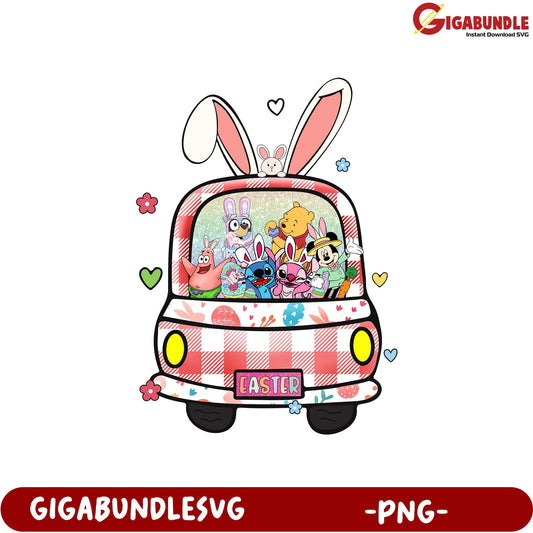 Easter Bunny Car Adventure PNG - Cute Cartoon Character Design
