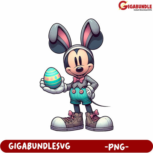 Easter Bunny Character Holding Colorful Egg - PNG Format