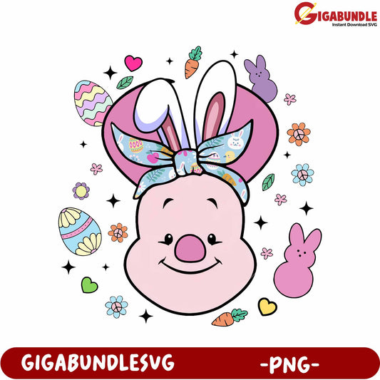 Easter Bunny Character with Colorful Accessories PNG Design