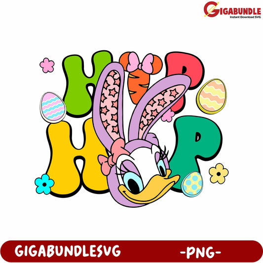 Easter Bunny Design with Daisy Duck and Colorful Text PNG