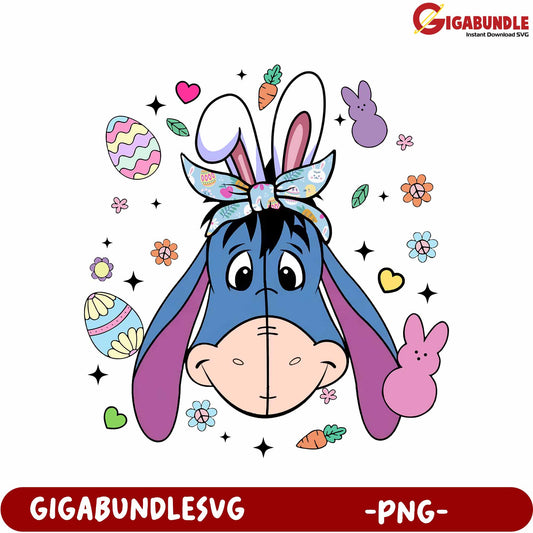 Easter Bunny Eeyore PNG Design with Flowers and Eggs