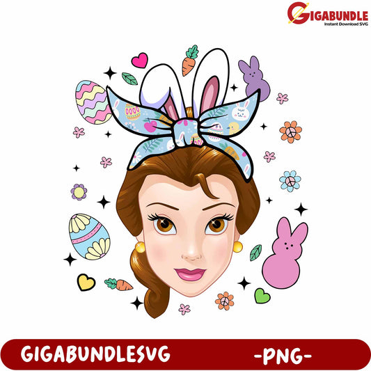 Easter Bunny Girl PNG with Colorful Decor for Spring Crafts