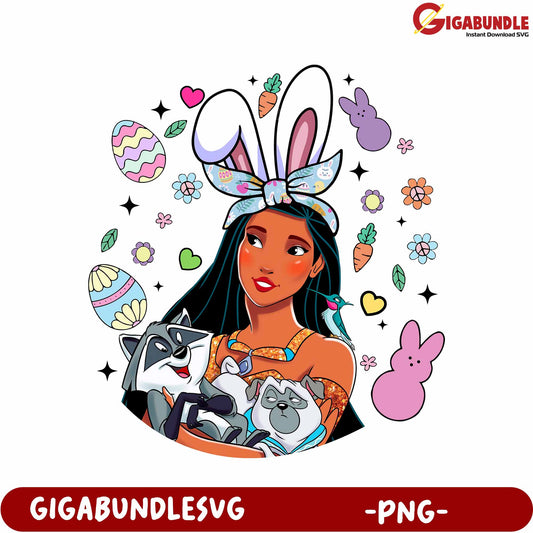 Easter Bunny Girl with Pets Cute PNG Graphic Download Design