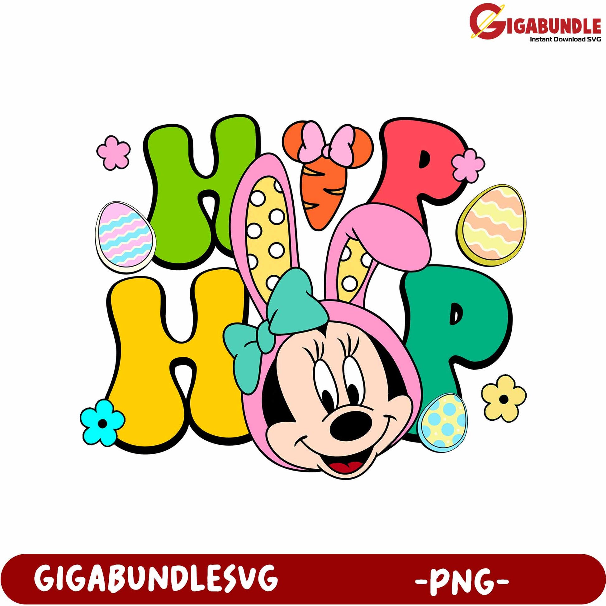 Easter Bunny Minnie Mouse Hip Hop Colorful PNG Design