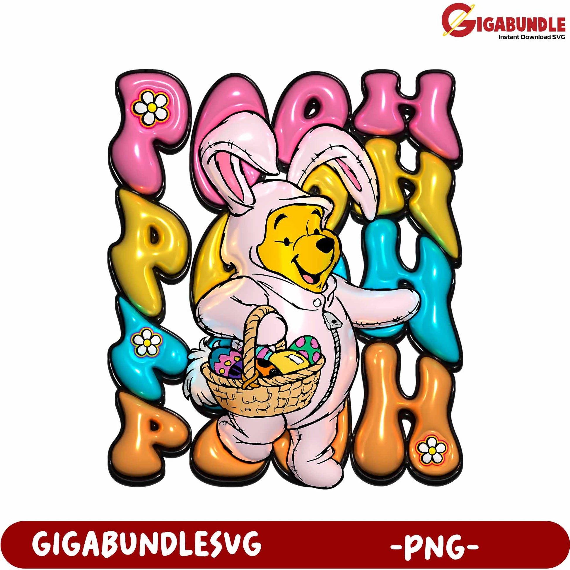 Easter Bunny Pooh Character Fun Colorful PNG Graphic Design