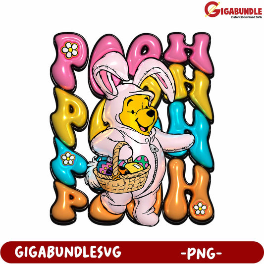 Easter Bunny Pooh Character Fun Colorful PNG Graphic Design