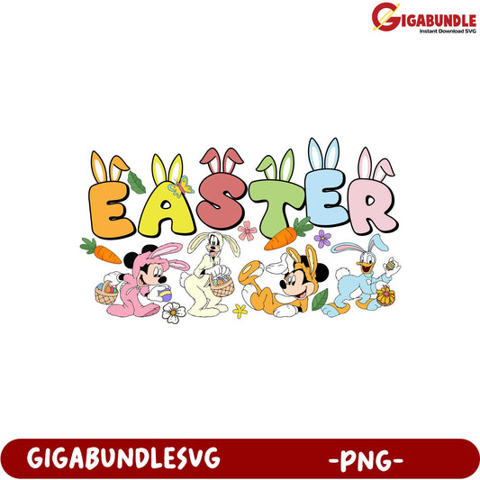 Easter Fun PNG Design with Cartoon Characters and Bunnies