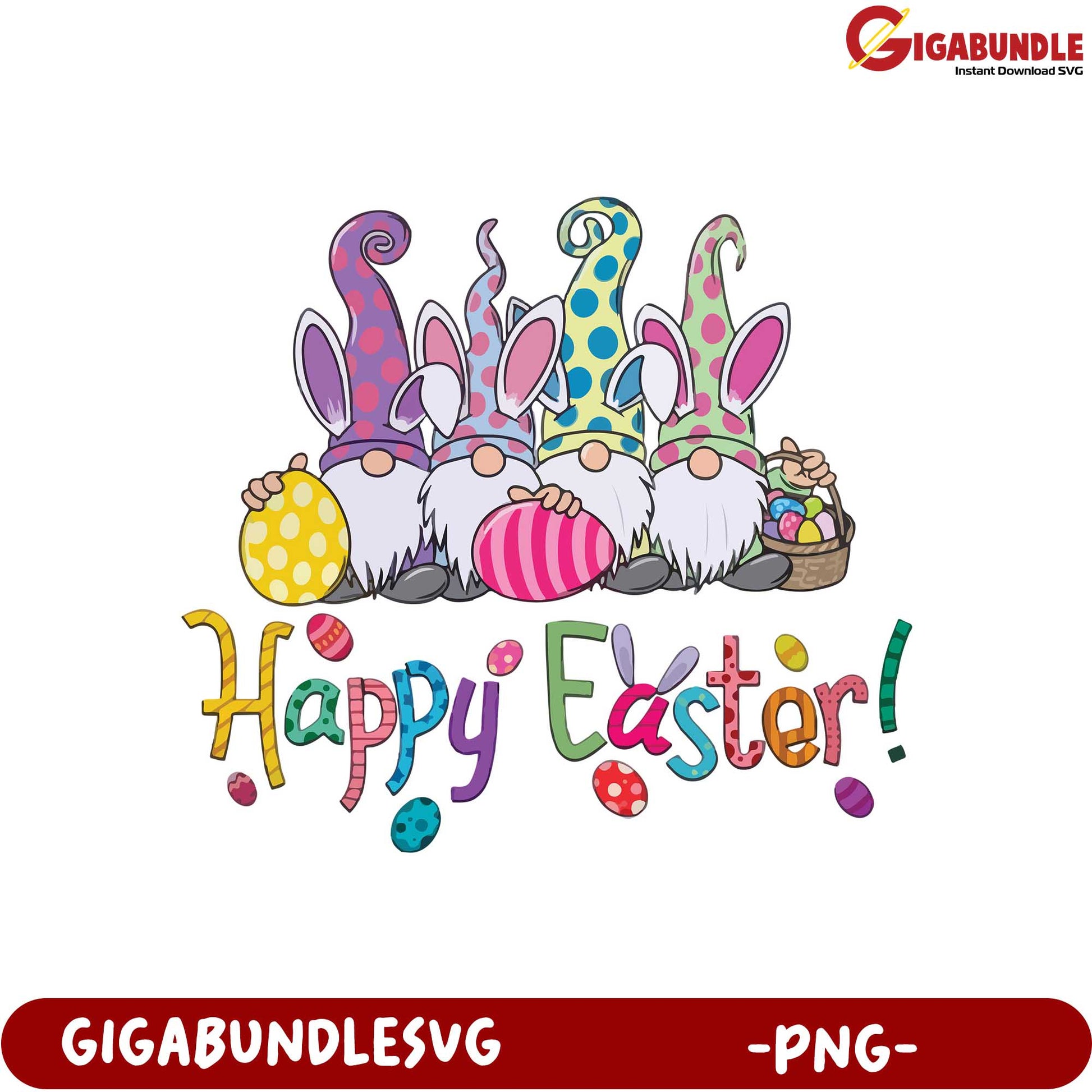 Easter Gnomes PNG - Colorful Happy Easter Egg Design for Crafts