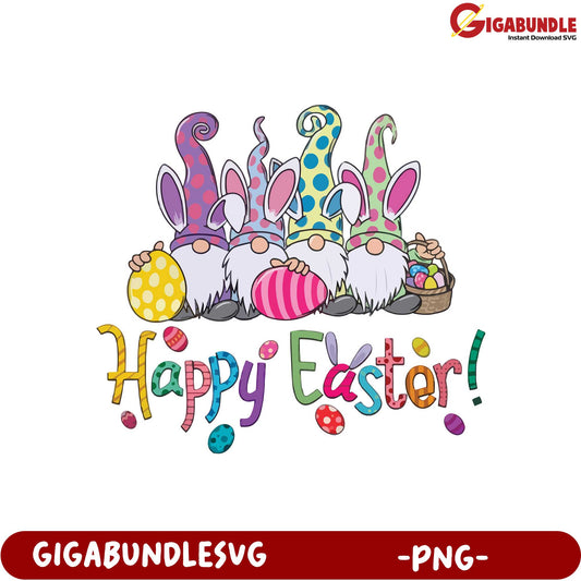Easter Gnomes PNG - Colorful Happy Easter Egg Design for Crafts