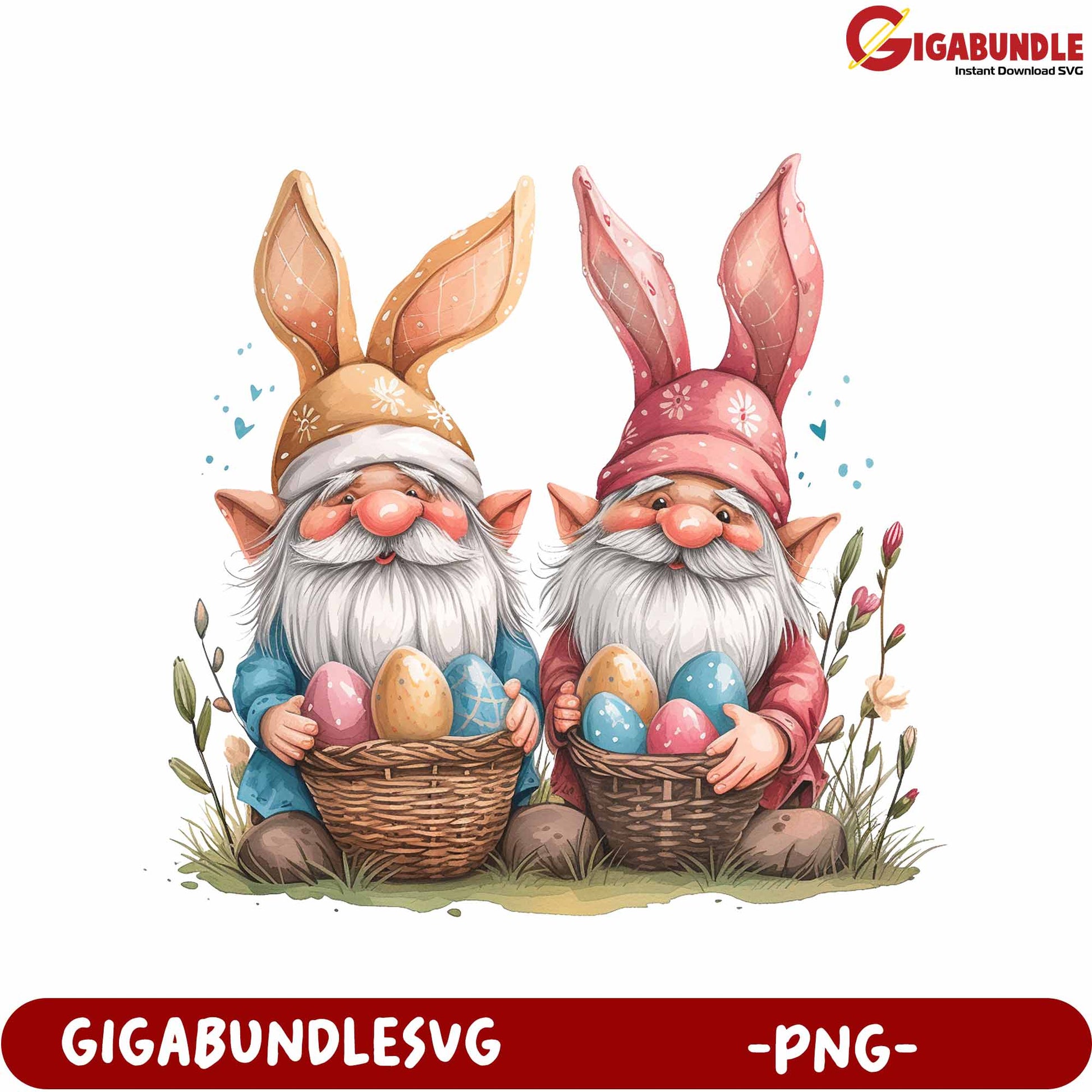 Easter Gnomes with Colorful Eggs in Basket PNG Artwork Design