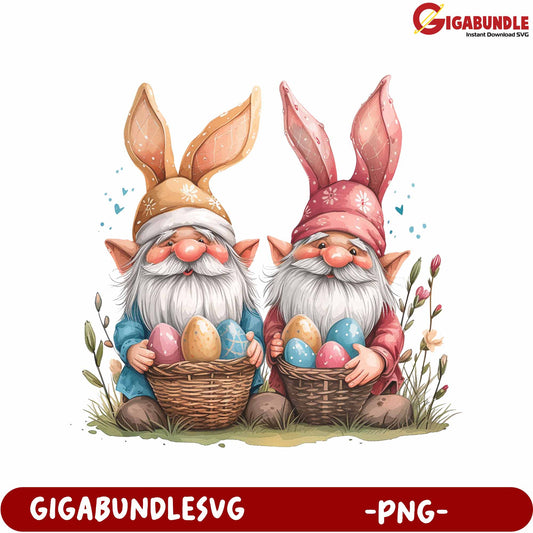 Easter Gnomes with Colorful Eggs in Basket PNG Artwork Design