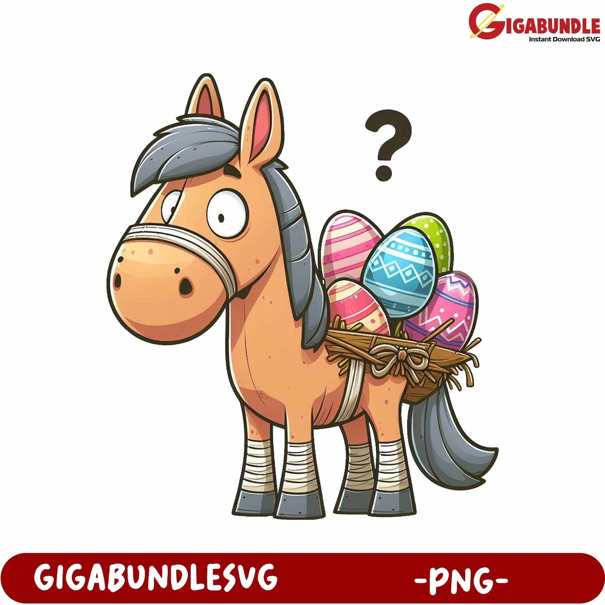 Easter Horse Carrying Colorful Eggs - Fun PNG Graphic Download