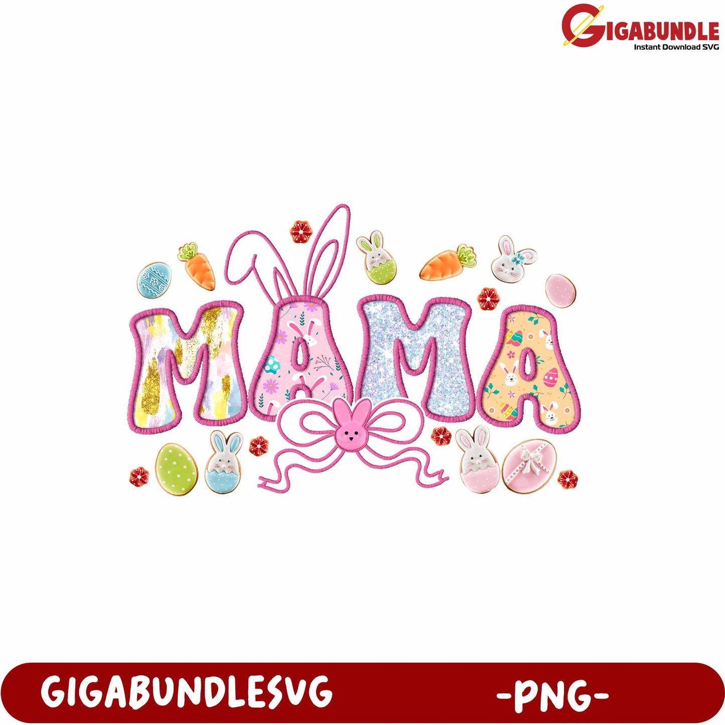 Easter Mama Design with Bunnies and Colorful Decor PNG File