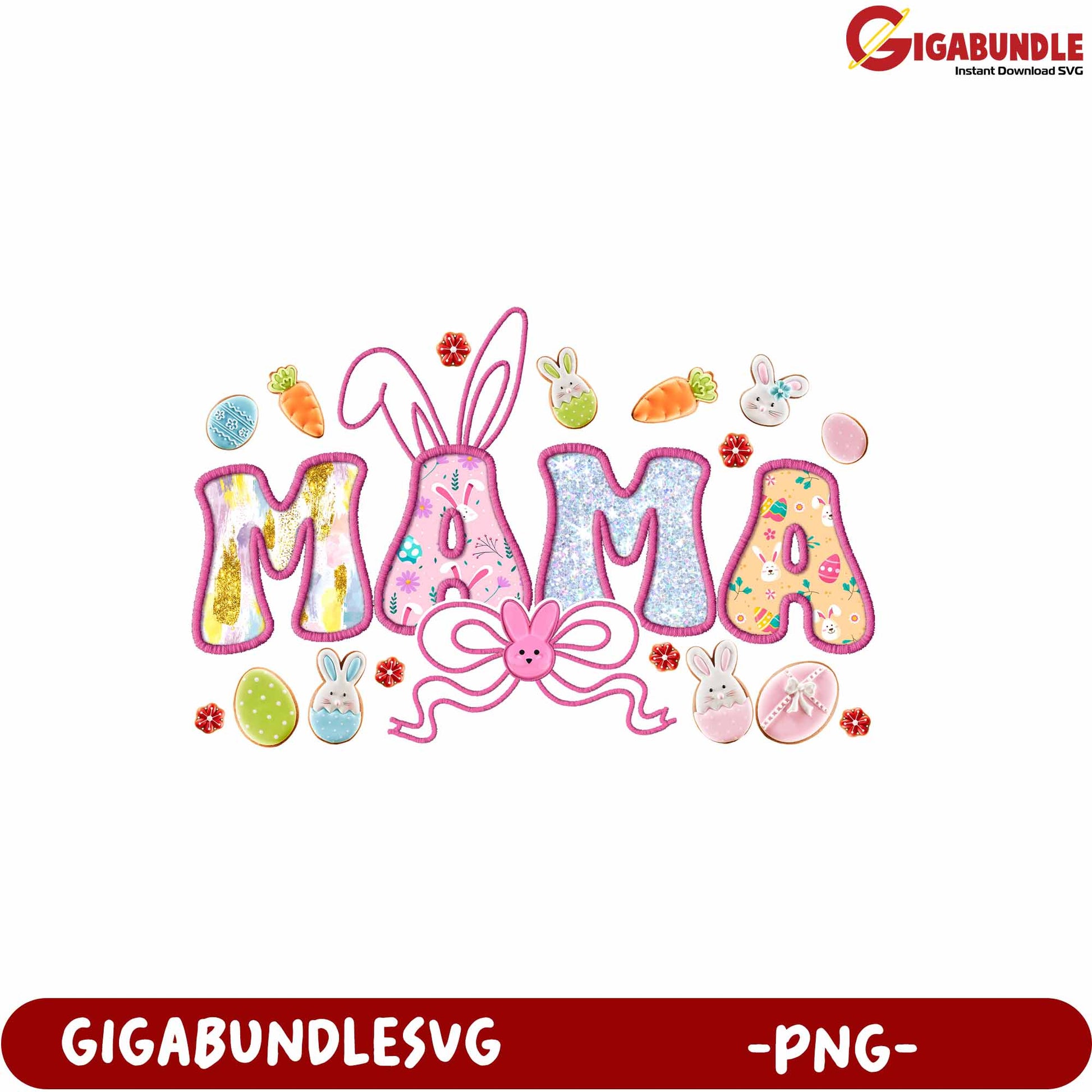 Easter Mama Design with Bunnies and Colorful Decor PNG File