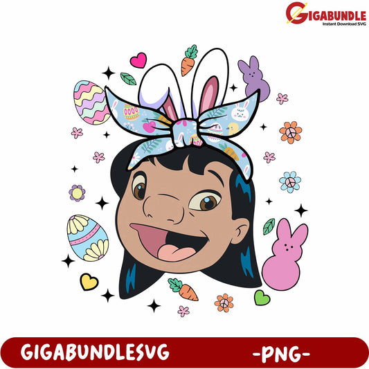 Easter Themed Cute Girl Face with Bunny Ears - PNG Product