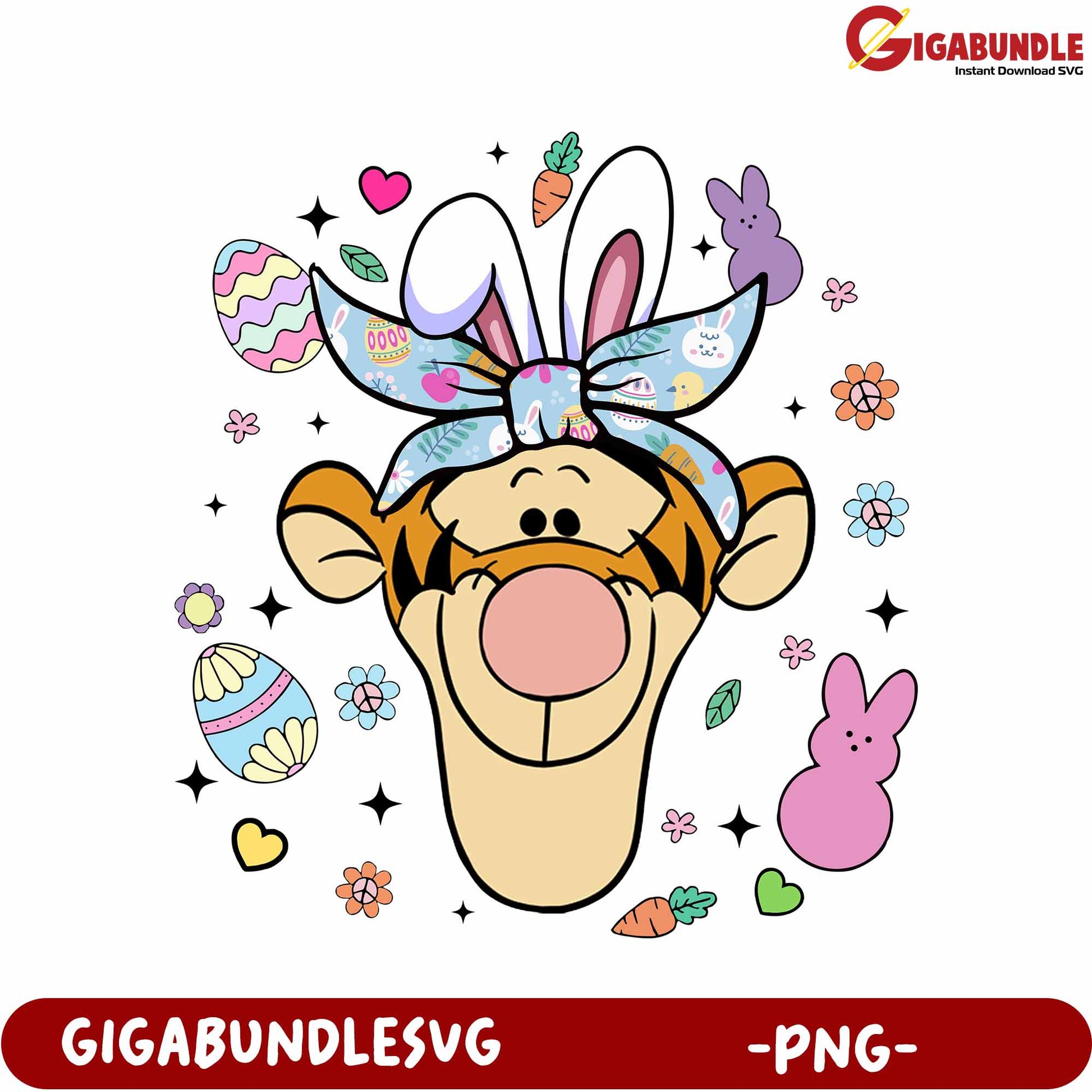 Easter Tigger PNG with Bunny Ears and Colorful Decorations