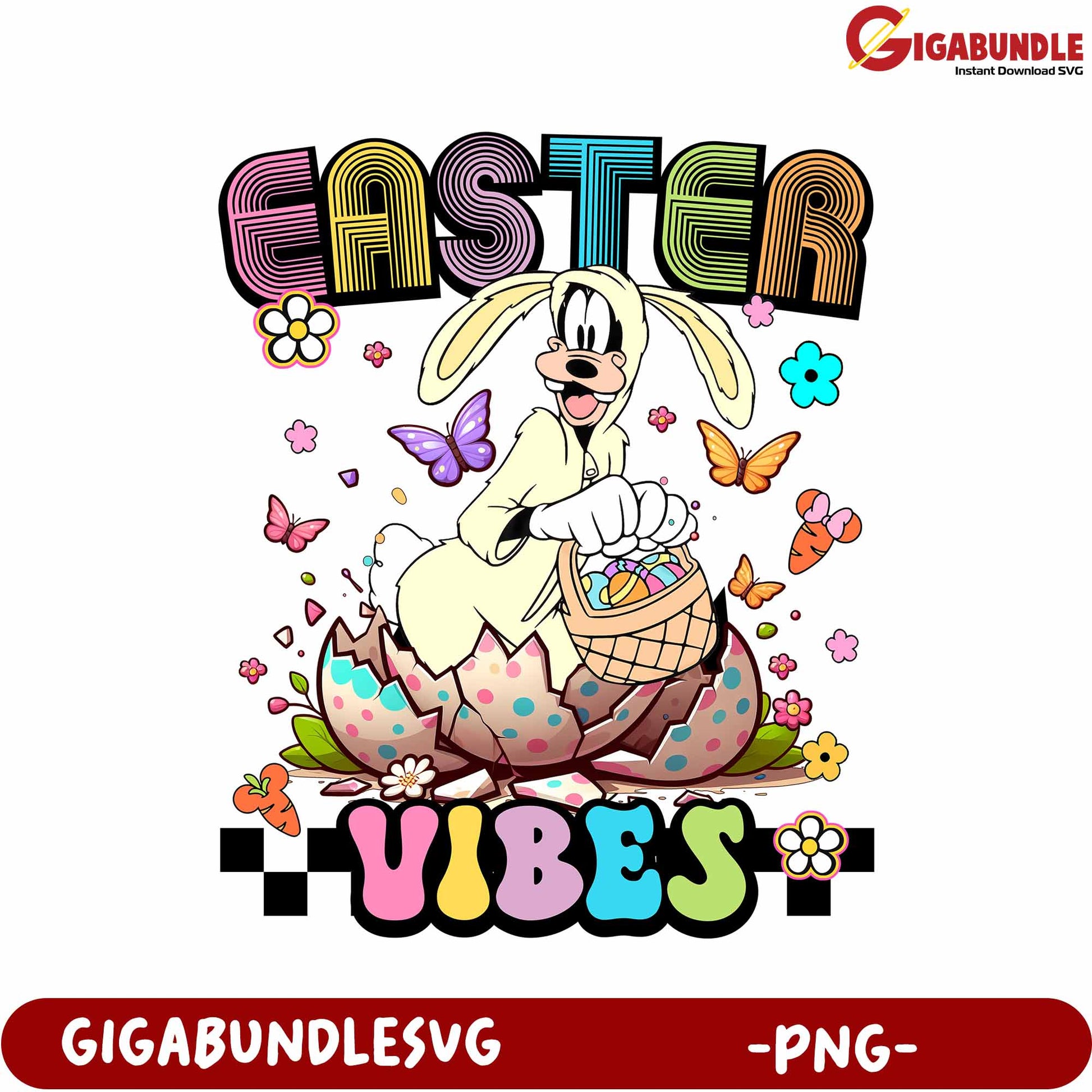 Easter Vibes Bunny Illustration PNG for Spring Celebrations